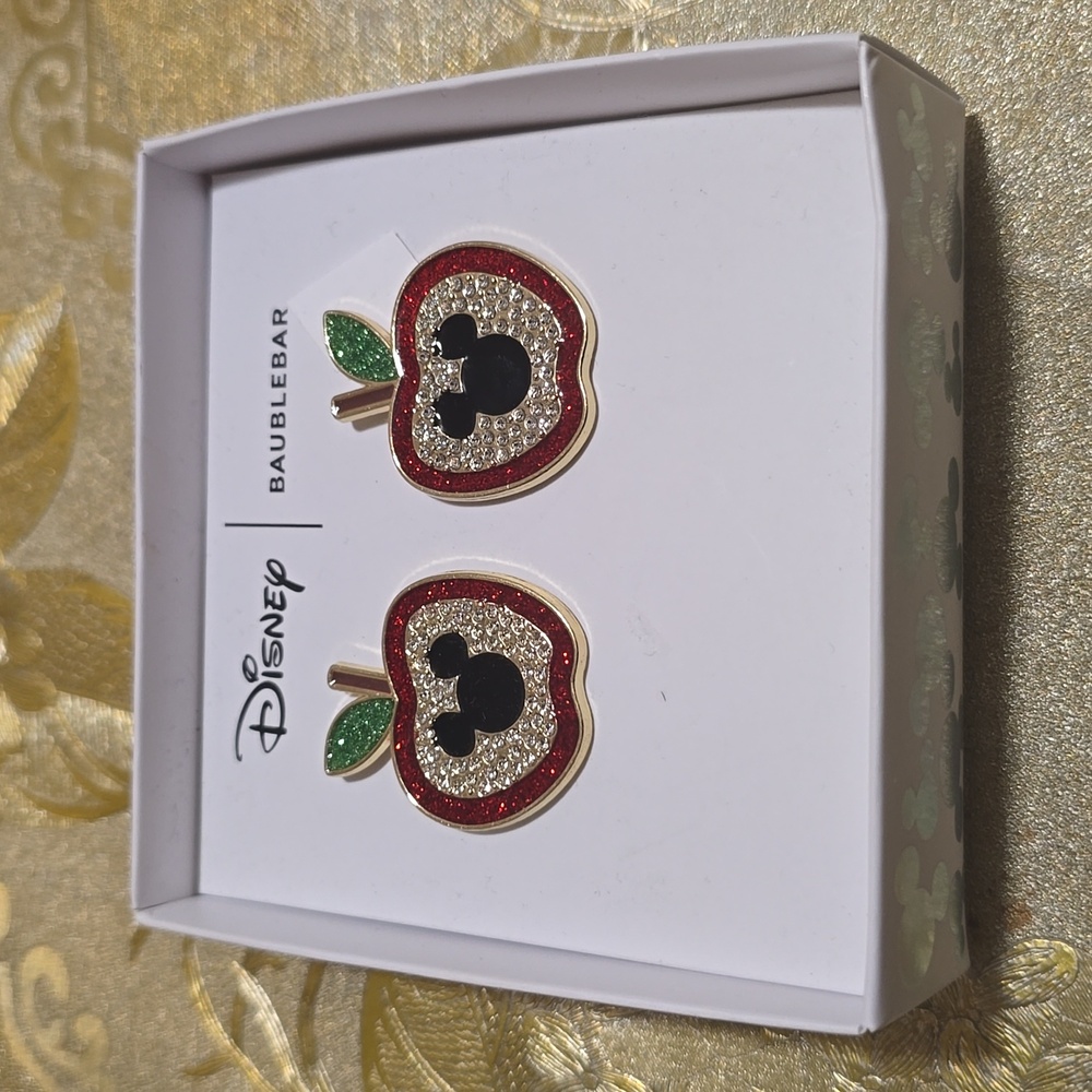 Disney Baublebar Mickey Apple Shaped Earrings.  OS
